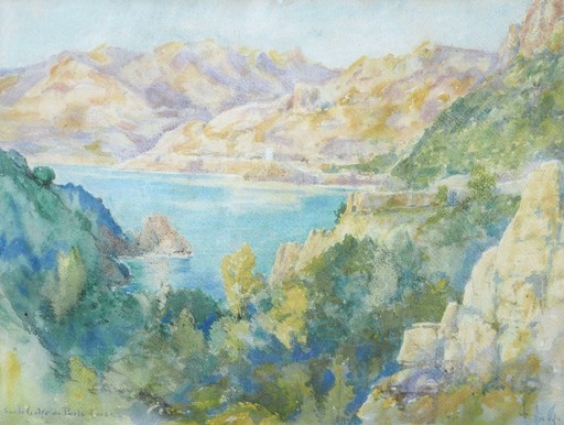 Émile APPAY - Drawing-Watercolor - Vue du Golfe de Porto en Corse