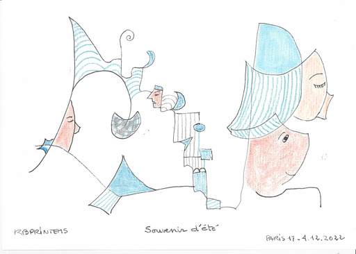 Reine BUD-PRINTEMS - Zeichnung Aquarell - "Souvenir d'été"