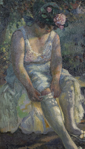 Georges MANZANA-PISSARRO - Gemälde - Femme Mettant son Bas