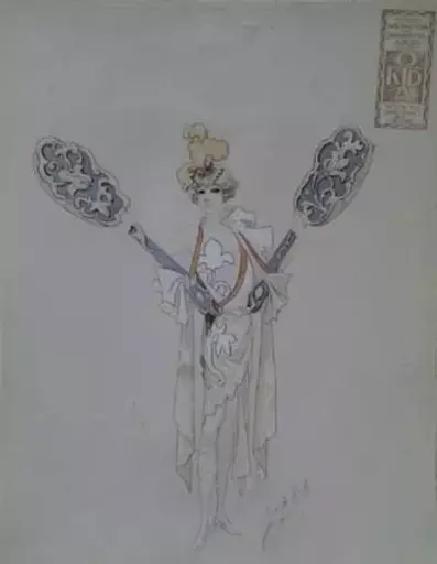 Alexandre Jean Louis JAZET - Zeichnung Aquarell - "Art Nouveau Costume Design", ca 1890