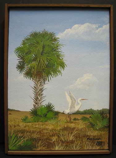 Frank MITTELSTADT - Pintura - "Cabbage Palm and Great Egret"