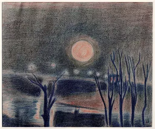 Alexander MÜLLEGG - Zeichnung Aquarell - Moonlight over the Aare River, Bern