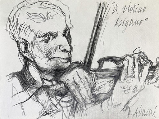 Valerio ADAMI - Drawing-Watercolor - Il Violino Tsigano