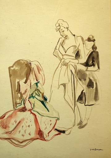 Yves BRAYER - Drawing-Watercolor - Ankleide / Dressing 