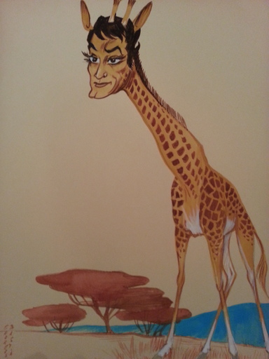 Georges BASTIA - Zeichnung Aquarell - Jean Claude PASCAL - girafe