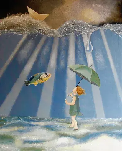 Janine MOONS - Painting - "La maman des poissons"