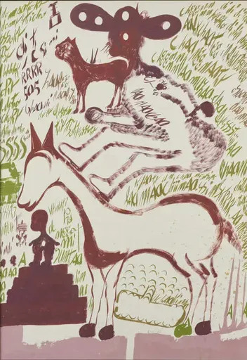 Carlo ZINELLI - Peinture - ALPINO A CAVALLO E OMINO SU SCALA BRUNA