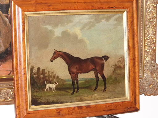 George FENN - Gemälde - Paard en hondje in engels landschap