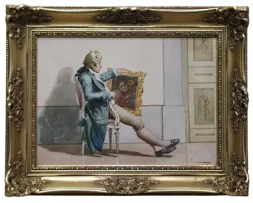 托里尼 - 水彩作品 - "Connoisseur" by E. Torrini, Watercolour, Late 19th Century