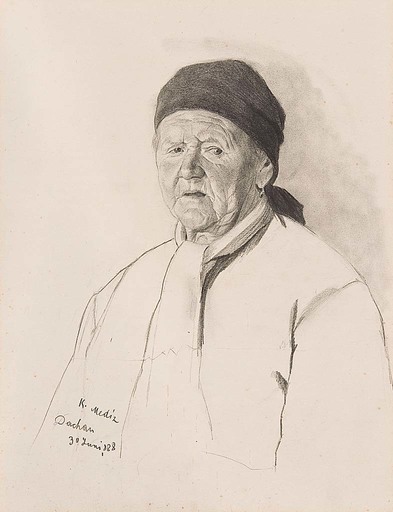 Karl MEDIZ - Disegno Acquarello - Old farmerswoman