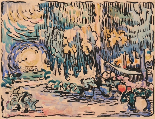 Paul SIGNAC - Drawing-Watercolor - Saint-Tropez, Le Jardin