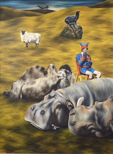 Dermot SEYMOUR - Painting - A Hippopotamus Lay Down to Die Near the Town of Clontibret
