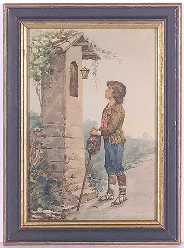 Carlo FERRANTI - 水彩作品 - "Young Prayer", Watercolor, late 19th Century