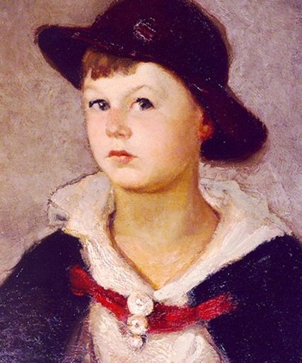 Mikhail CHAPOCHNIKOV - Peinture - Portrait of a young Boy with Hat