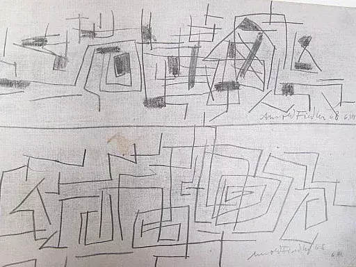 Arnold FIEDLER - 水彩作品 - Abstrakt - 2 Zeichnungen.