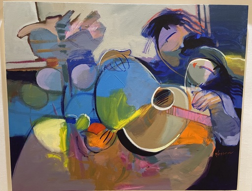 Hessam ABRISHAMI - Pintura - Lovers in an interior with a guitar