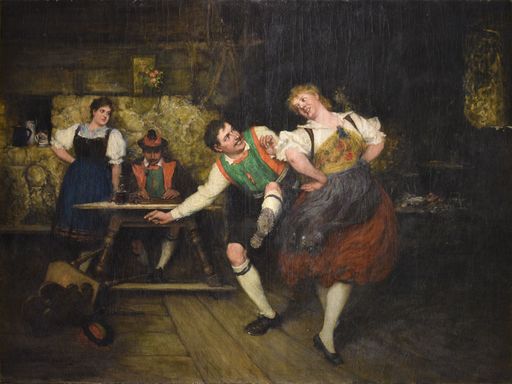 Ferdinand LEEKE - Pintura - Paar tanzen in einer Taverne, Meran 1904