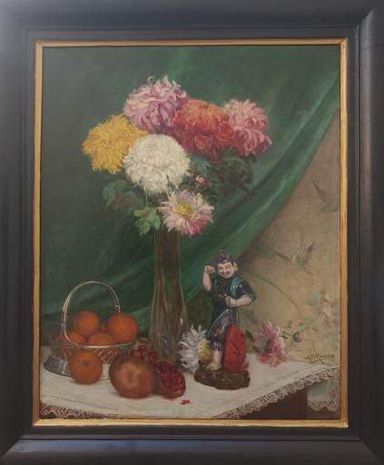 Georges Paul MASURE - Painting - Fleurs et japoneries