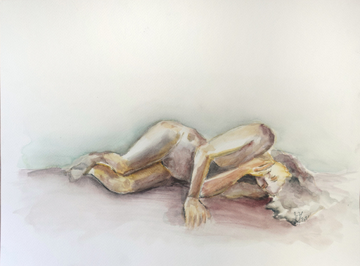 Annie MALARME - Drawing-Watercolor - Nu féminin couché