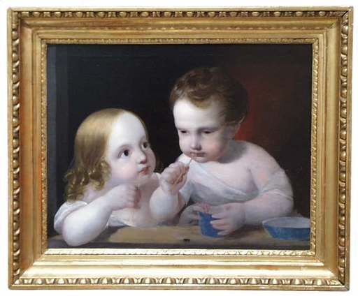 Eduard VON ENGERTH - Peinture - "Children Playing with Soap Bubbles", early 19th century
