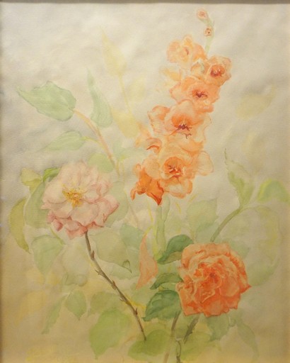 Angeles BENIMELLI - Drawing-Watercolor - Roses and red gladioli