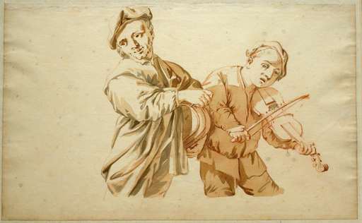 Jacob TOORENVLIET - Zeichnung Aquarell - Man and a Boy Playing Instruments