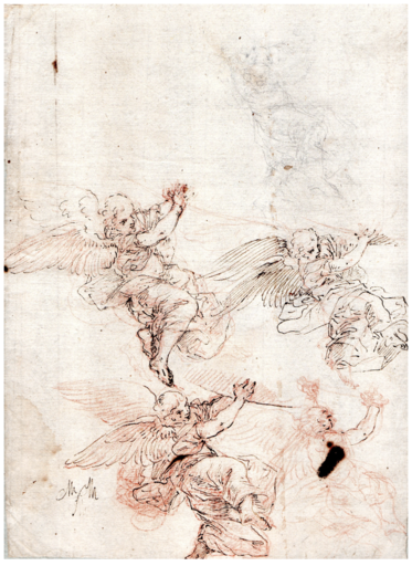 Angelo Michele COLONNA - Disegno Acquarello - Studi di angelo in volo