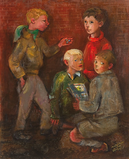 Margarethe HAMMERSCHLAG - Painting - Kinder beim Murmelspiel