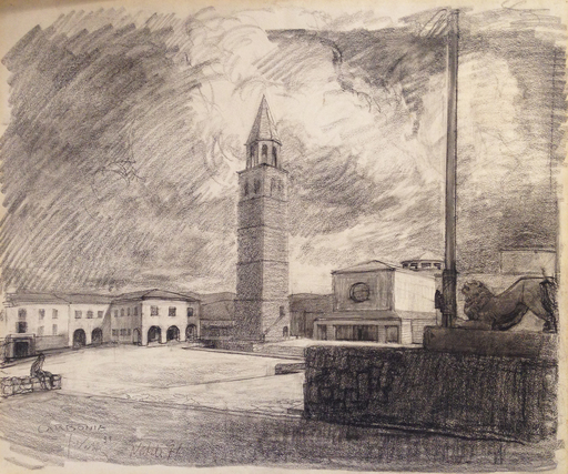 Sergio VATTERONI - Drawing-Watercolor - Piazza Roma, Carbonia 