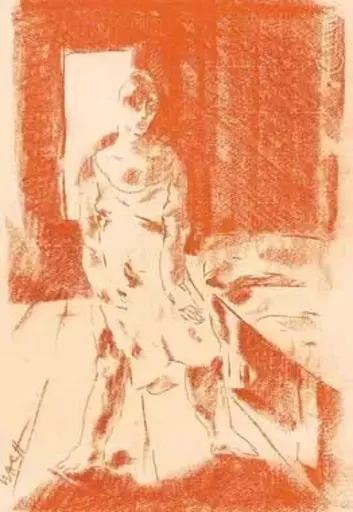 Aloys WACH - Drawing-Watercolor - Frau im Schlafzimmer