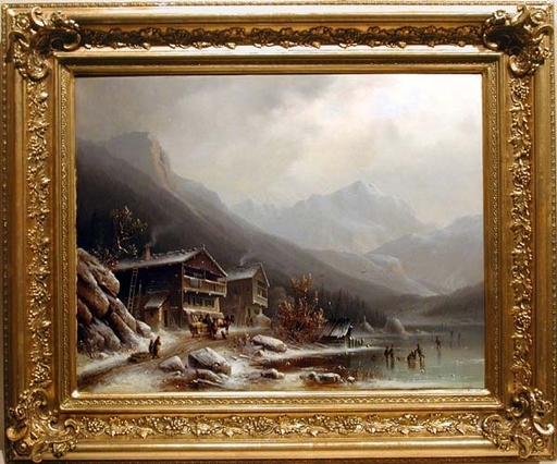 Anton DOLL - Painting - "Alpine Winter", 1850s, From Royal Collection!