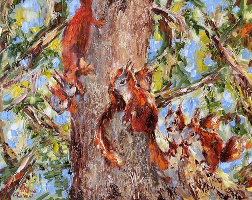 Diana MALIVANI - Painting - Baby Squirrels