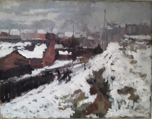 Armand APOL - 绘画 - "Banlieue sous le froid et la neige"