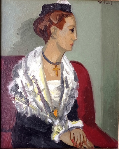 Marcel STEBLER - Pintura - l'Arlésienne. Portrait de femme de profil.