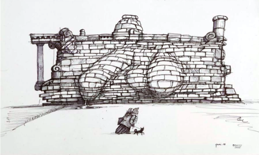 Philippe MOHLITZ - Dibujo Acuarela - Le mur