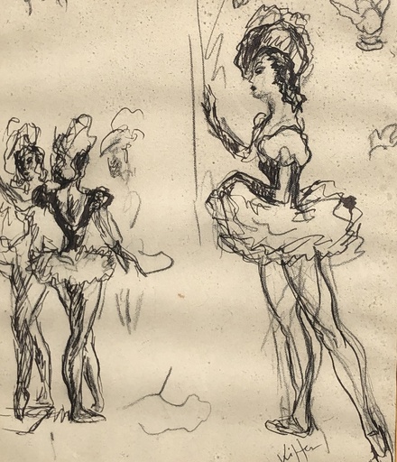 Charles KIFFER - Dibujo Acuarela - Les danseuse