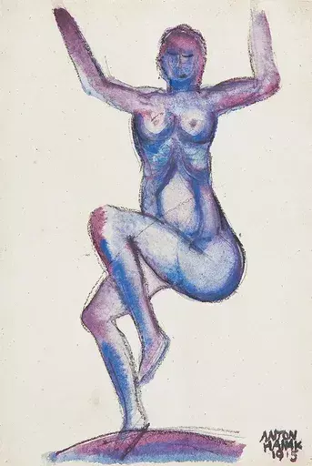 Anton HANAK - Dibujo Acuarela - Dancing woman, 1915