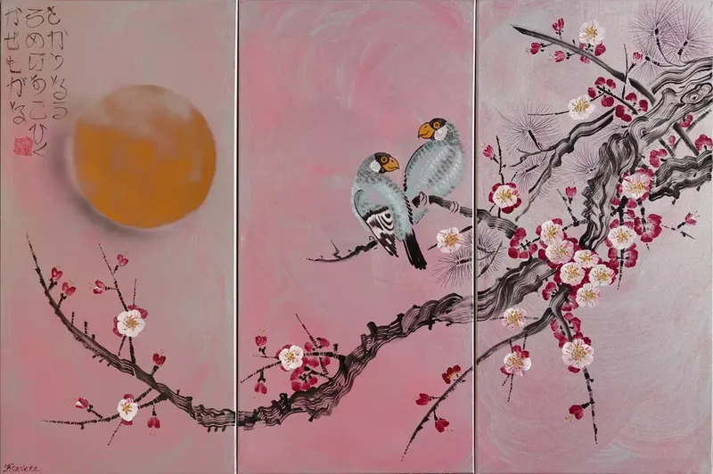 Japanese sakura J320 - silver rose triptych - XXL | KSAVERA | asta online |  artprice