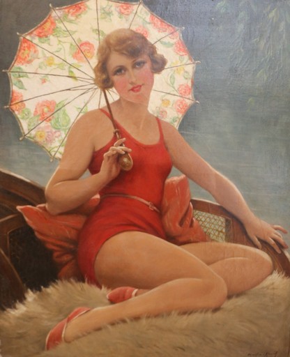 François MARTIN-KAVEL - Gemälde - Baigneuse à l’ombrelle