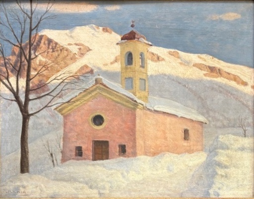 Adolfo Giuseppe ROLLA - Painting - Chiesetta Alpina, Sera, Limone Piemonte