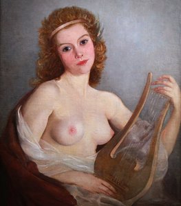 Mária SZANTHO - Gemälde - Huile Portrait nu dame avec Lyre portrait nude lady with lyr