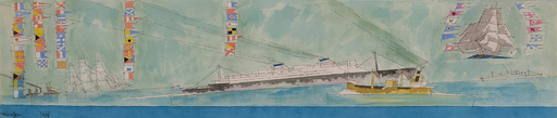 里欧纳尔•斐宁格 - 水彩作品 - Sketch for Mural: Marine Transportation Building