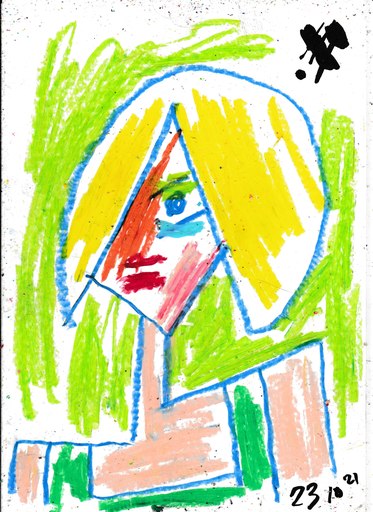 Harry BARTLETT FENNEY - Drawing-Watercolor - blonde hair green vest (23 10 21)