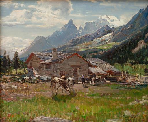 Ottorino I CAMPAGNARI - Painting - Controluce in Val Ferret, Courmayeur