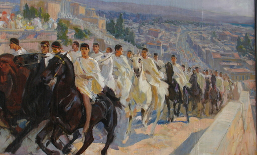 Ulpiano CHECA Y SANZ - Peinture - “ La fête des Panathénées à Athènes" Parthénon