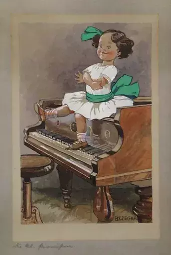 Bertha CZEGKA - 水彩作品 - "Little Pianist", Watercolor, early 20th Century