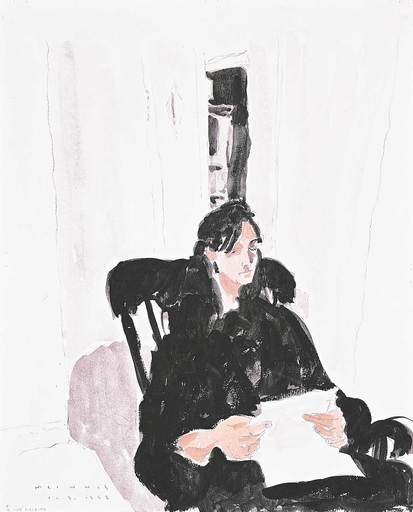 Robert Francis Michael MCINNIS - Dibujo Acuarela - Untitled - Lady in Black Reading