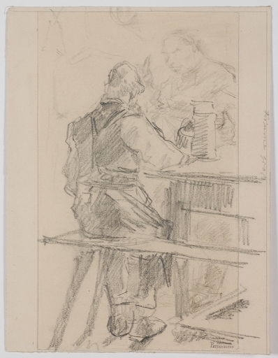 August RITTER VON PETTENKOFEN - Zeichnung Aquarell - "Tavern Scene", late 19th Century