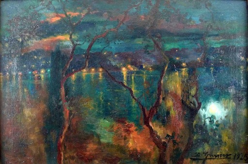 Luis GRANER ARRUFI - Painting - Moonlit River Scene