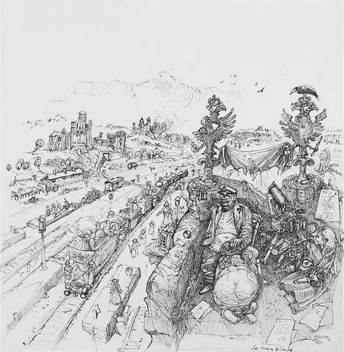 Philippe MOHLITZ - Drawing-Watercolor - Le guetteur occupé II